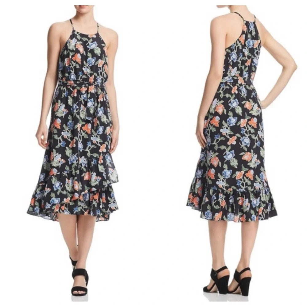 Joie Deme Silk floral high neck midi Dress 33635
